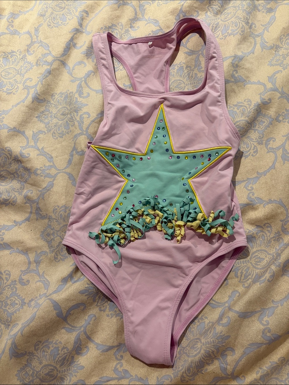 Stella McCartney Kids Pink One-Piece with Aqua Star and Yellow Trim